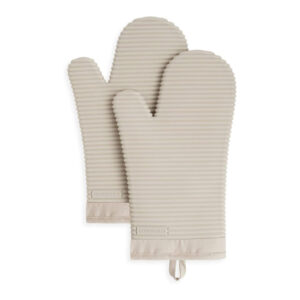 KitchenAid Ribbed Soft Silicone Oven Mitt Set, 7"x13", Milkshake 2 Count