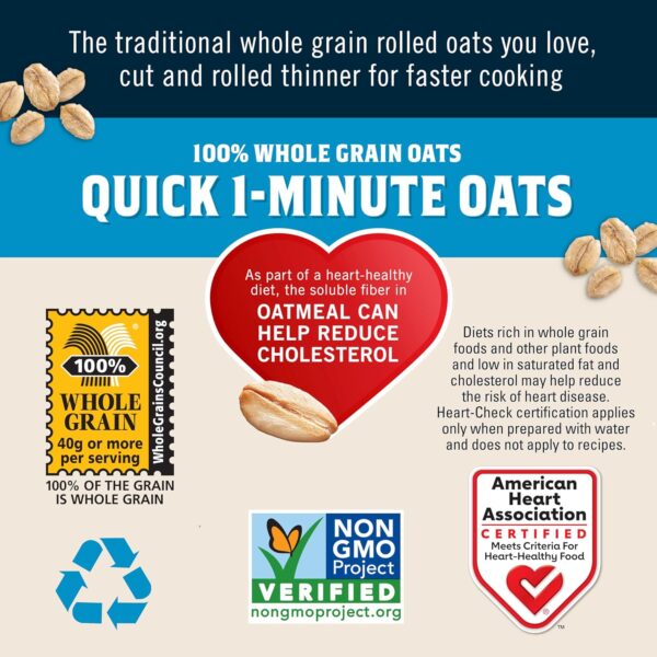 Quaker Quick 1-Minute Oatmeal, Non GMO Project Verified, 2.5 Pound (Pack of 2) - Image 4