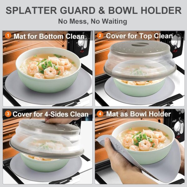 2 in 1, Aidacom Microwave Place Mat & Food Cover- Mat as Bowl Holder, for Splatter Guard, Multi-use - Image 2