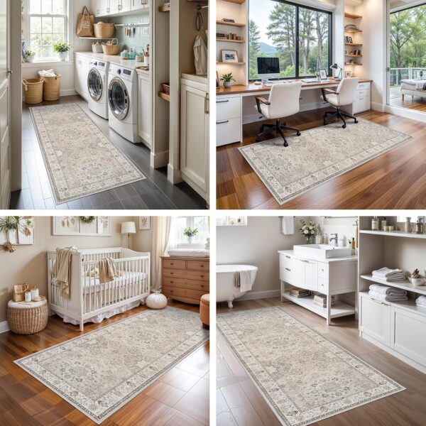 2x6 Hallway Washable Runner Rug : Vintage Soft Kitchen Laundry Runner with Non Slip Backing Farmhouse - Image 3